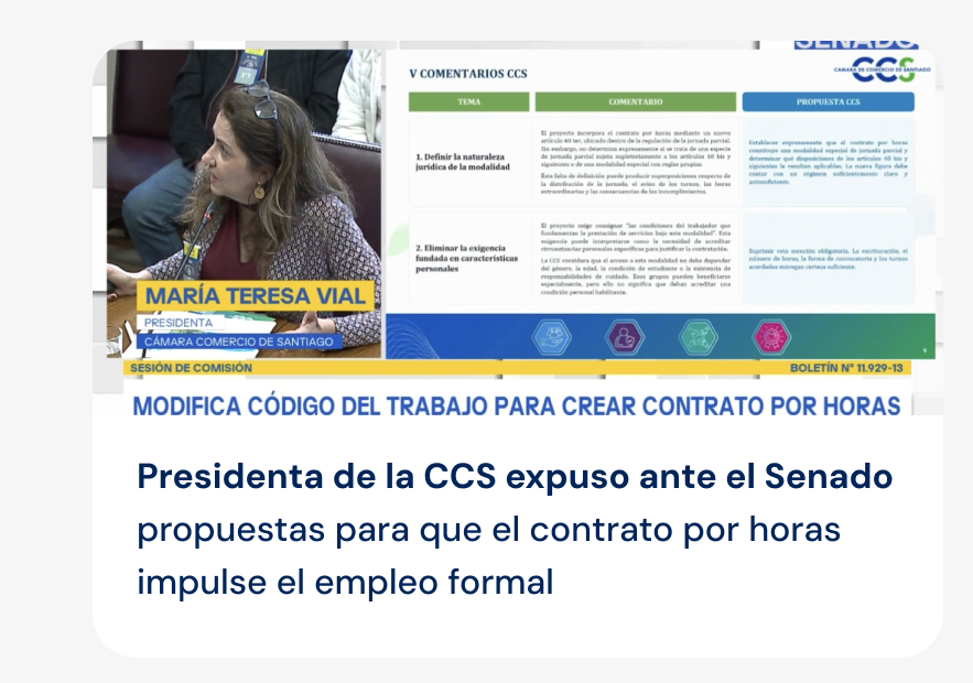 Presidenta de la CCS expuso ante el Senado propuestas para que el contrato por horas impulse el empleo formal
