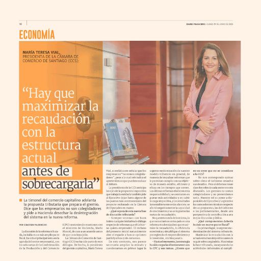 María Teresa Vial, Presidenta De La Cámara De Comercio De Santiago: &Quot;Hay Que Maximizar La Recaudación Con La Estructura Actual Antes De Sobrecargarla” (19/06/2023) María Teresa Vial, Presidenta De La Cámara De Comercio De Santiago: &Quot;Hay Que Maximizar La Recaudación Con La Estructura Actual Antes De Sobrecargarla” (19/06/2023)