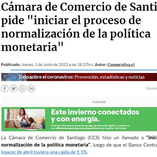 Cámara De Comercio De Santiago Pide &Quot;Iniciar El Proceso De Normalización De La Política Monetaria&Quot; (01/06/2023) Cámara De Comercio De Santiago Pide &Quot;Iniciar El Proceso De Normalización De La Política Monetaria&Quot; (01/06/2023)