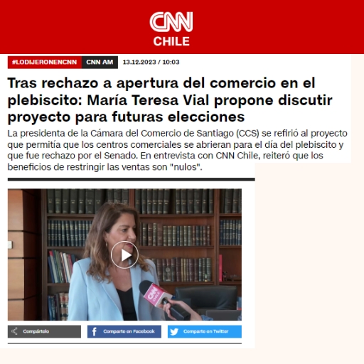 Tras Rechazo A Apertura Del Comercio En El Plebiscito: María Teresa Vial Propone Discutir Proyecto Para Futuras Elecciones (13/12/2023) Tras Rechazo A Apertura Del Comercio En El Plebiscito: María Teresa Vial Propone Discutir Proyecto Para Futuras Elecciones (13/12/2023)