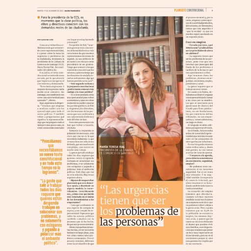 María Teresa Vial, Presidenta De La Ccs: “Las Urgencias Tienen Que Ser Los Problemas De Las Personas” (19/12/2023) María Teresa Vial, Presidenta De La Ccs: “Las Urgencias Tienen Que Ser Los Problemas De Las Personas” (19/12/2023)