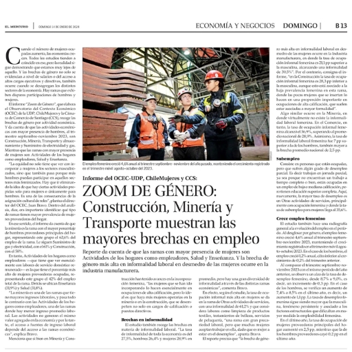 Zoom De Género: Construcción, Minería Y Transporte Muestran Las Mayores Brechas En Empleo (14/01/2024) Zoom De Género: Construcción, Minería Y Transporte Muestran Las Mayores Brechas En Empleo (14/01/2024)