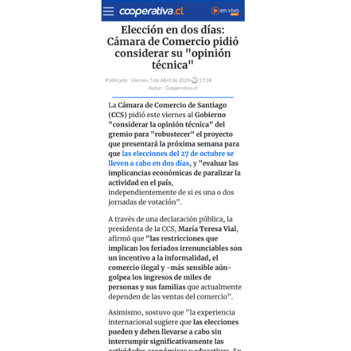 Elección En Dos Días: Cámara De Comercio Pidió Considerar Su &Quot;Opinión Técnica&Quot; (05/04/2024) Elección En Dos Días: Cámara De Comercio Pidió Considerar Su &Quot;Opinión Técnica&Quot; (05/04/2024)