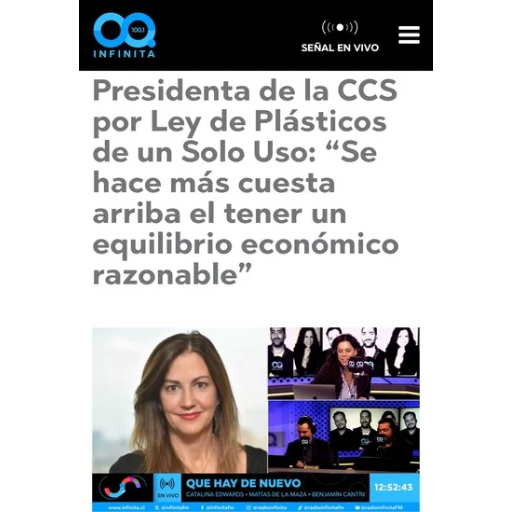 Presidenta De La Ccs Por Ley De Plásticos De Un Solo Uso: “Se Hace Más Cuesta Arriba El Tener Un Equilibrio Económico Razonable”(13/05/2024) Presidenta De La Ccs Por Ley De Plásticos De Un Solo Uso: “Se Hace Más Cuesta Arriba El Tener Un Equilibrio Económico Razonable”(13/05/2024)