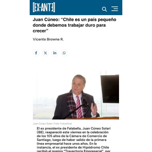 Juan Cúneo: “Chile Es Un País Pequeño Donde Debemos Trabajar Duro Para Crecer” (19/07/2024) Juan Cúneo: “Chile Es Un País Pequeño Donde Debemos Trabajar Duro Para Crecer” (19/07/2024)