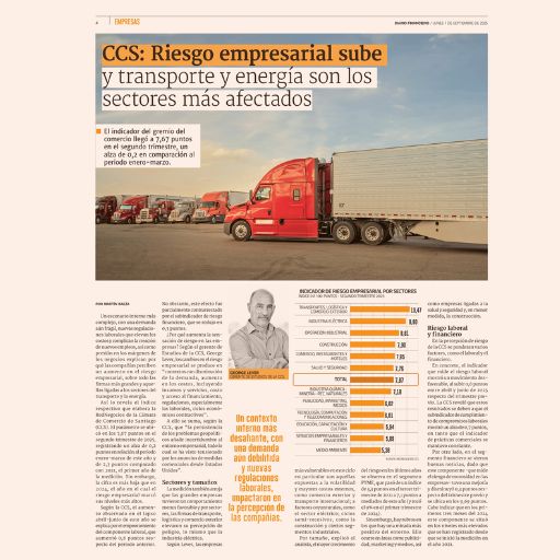 Ccs: Riesgo Empresarial Sube Y Transporte Y Energía Son Los Sectores Más Afectados (01/09/2025) Ccs: Riesgo Empresarial Sube Y Transporte Y Energía Son Los Sectores Más Afectados (01/09/2025)