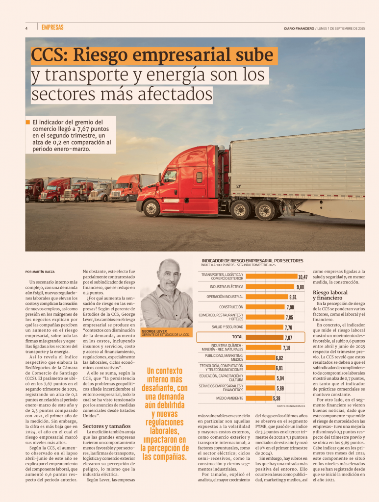 Ccs: Riesgo Empresarial Sube Y Transporte Y Energía Son Los Sectores Más Afectados (01/09/2025)